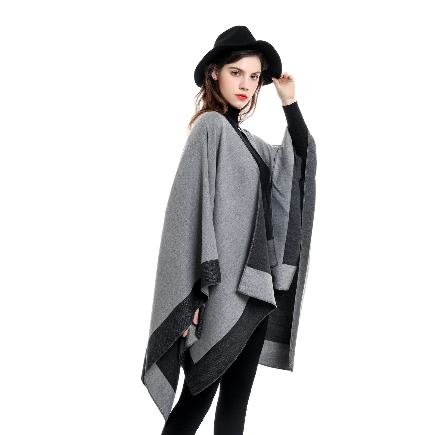 Ethnic Style Plus Size Imitation Cashmere Split Shawl Cloak Scarf Women Winter Warm Cappa