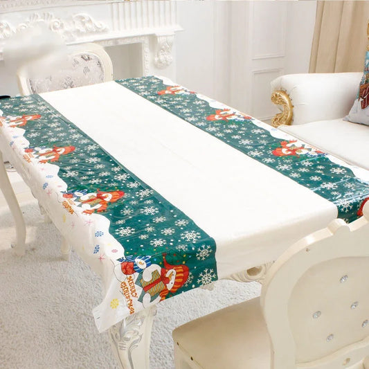 Christmas Rectangular Tablecloth Disposable Printing Cartoon Table Linens PVC Fancy Table Cover 110 x 180 cm New Year Decoration