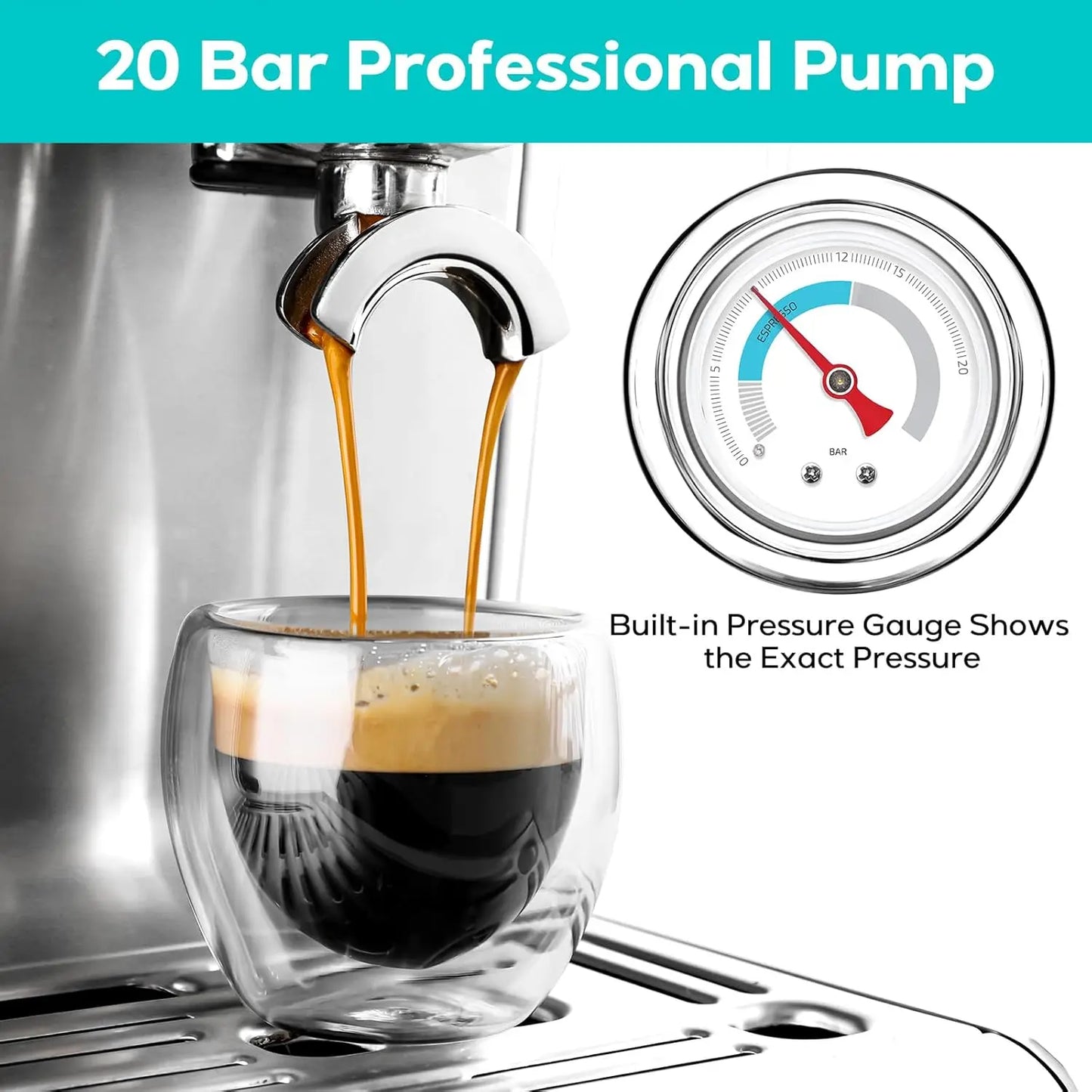 Espresso Machine With Grinder, Professional Espresso Maker With Milk Frother Steam Wand, Barista Latte Machine With Re