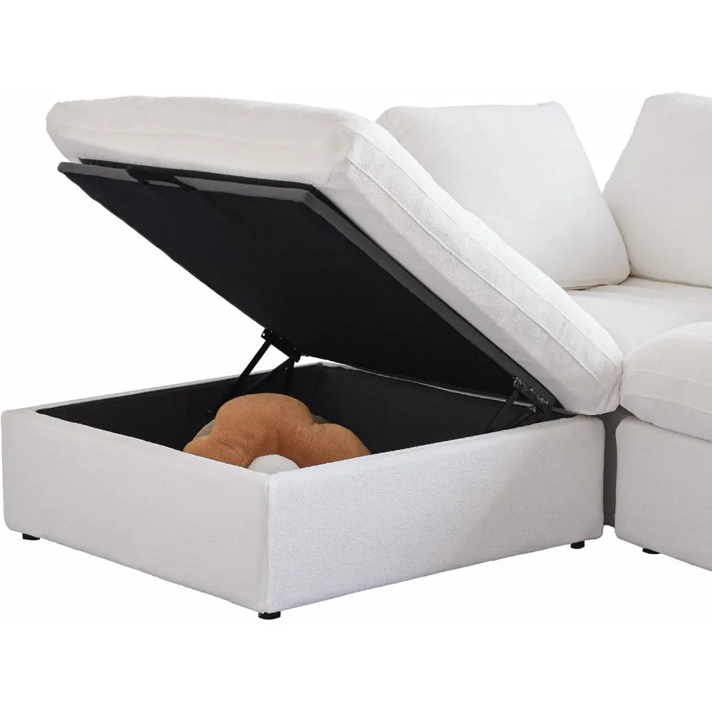 Sectional Sofa,120.45" Down Filled L Shaped Sofa Couch with Storage Ottoman,Minimalist Wide Deep Seat Couches