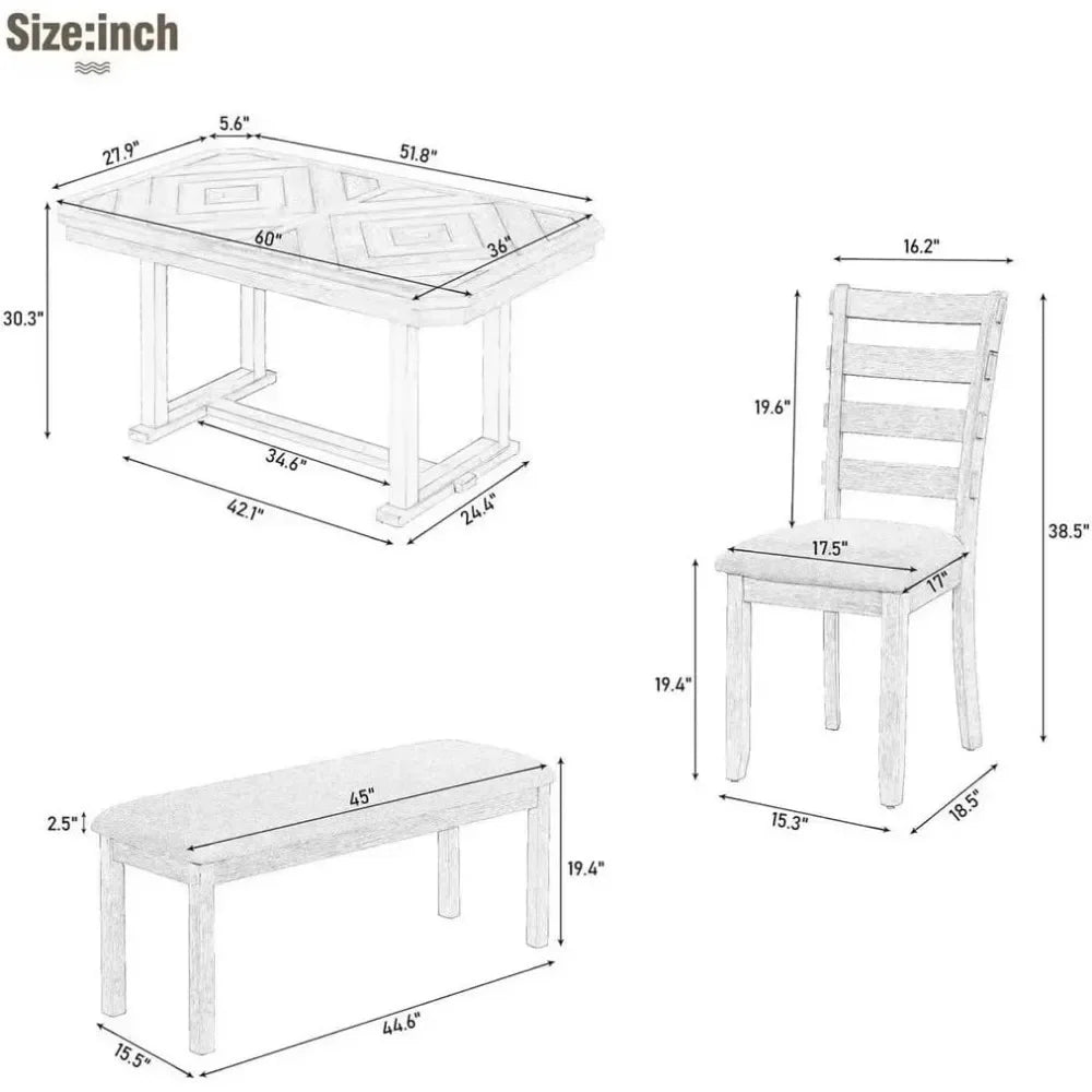 with 4 Chairs & Bench Rectangular Kitchen Table Set with Wood Grain Pattern Tabletop Dining Room Set for Kitchen, Dining Room