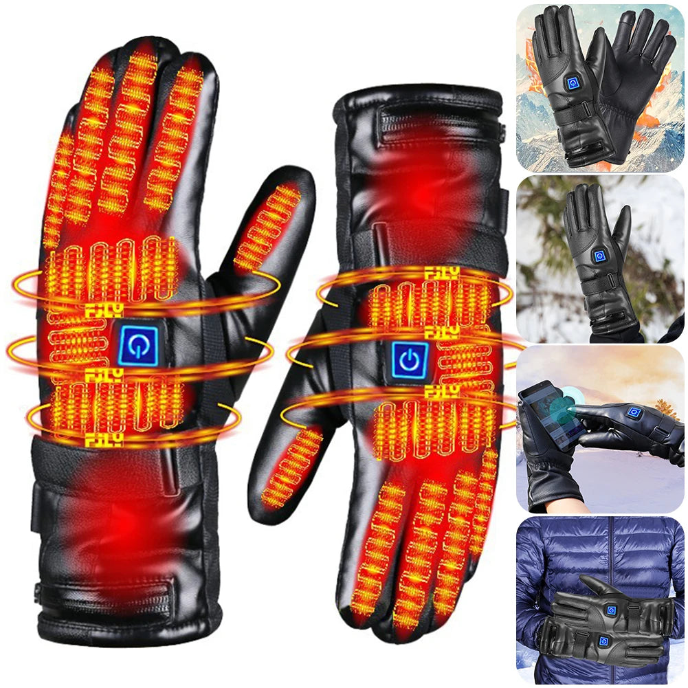 Waterproof Heating Gloves 3 Temperature Levels Thermal Touchscreen Gloves Cold Weather Gloves for Outdoor Motorcycle Ski Cycling