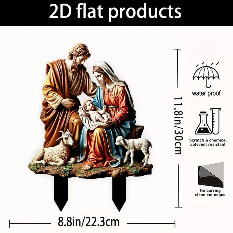 Nativity Yard Stake 2D Acrylic Jesus Birth Garden Sign For Outside Christmas Holy Nativity Scene Decoration For Balcony Lawn