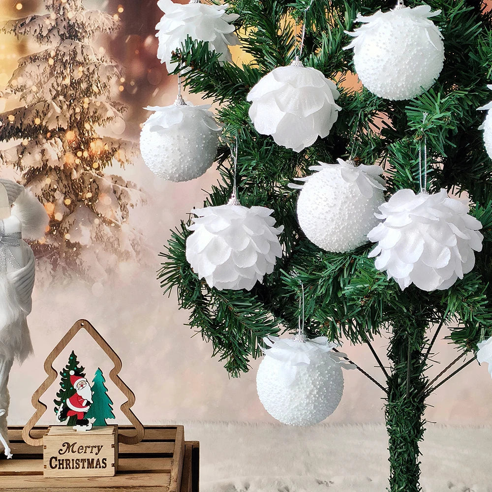 3pcs/Box 8cm Christmas Tree Ornaments White Petal Shape Balls Foam Snow Ball Xmas Hanging Pendants New Year Party Decor Navidad