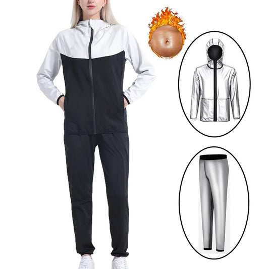 2pcs Women Sweat Sauna Suit Set Full Zip Fitness Sauna Jacket and Leggings The cuffs sweat quickly Sauna Pants