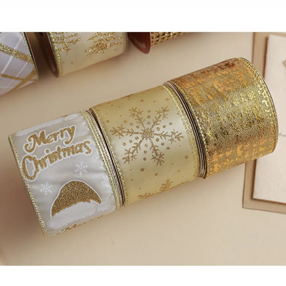 10 Yards Christmas Ribbons Gold Imitation Hemp Material Weave Ribbon Wired Edge Christmas Gift Packaging Christmas Decorations