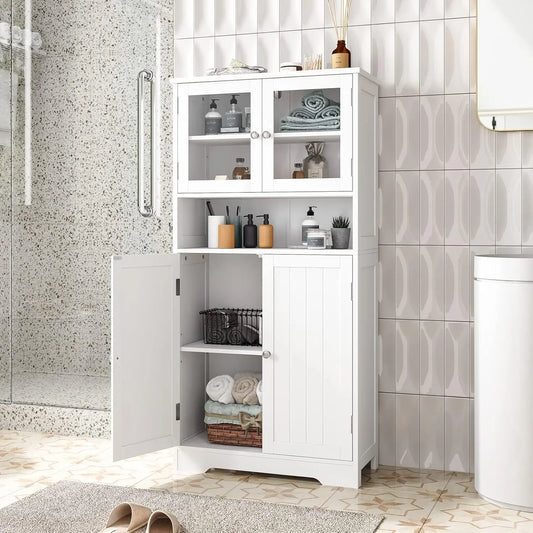 Cabinet, Bathroom Floor Storage Cabinet with Open Shelf & Doors, Kitchen Cupboard, 23.6 x 11.8 x 50.4 Inches