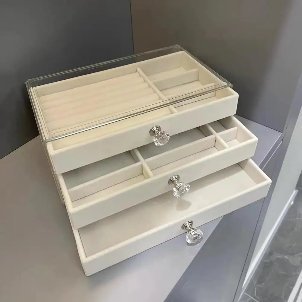 1 Piece Of High-capacity Three-layer Flannel Jewelry Box Drawer Jewelry Box Storage Earrings Necklace