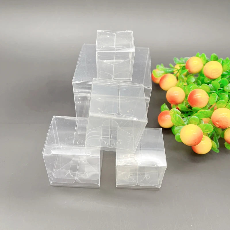 100pcs 3-10cm Square Plastic Gift Box Clear PVC Transparent Box Wedding Christmas Packaging Gift Boxs for Jewelry Storage Boxs