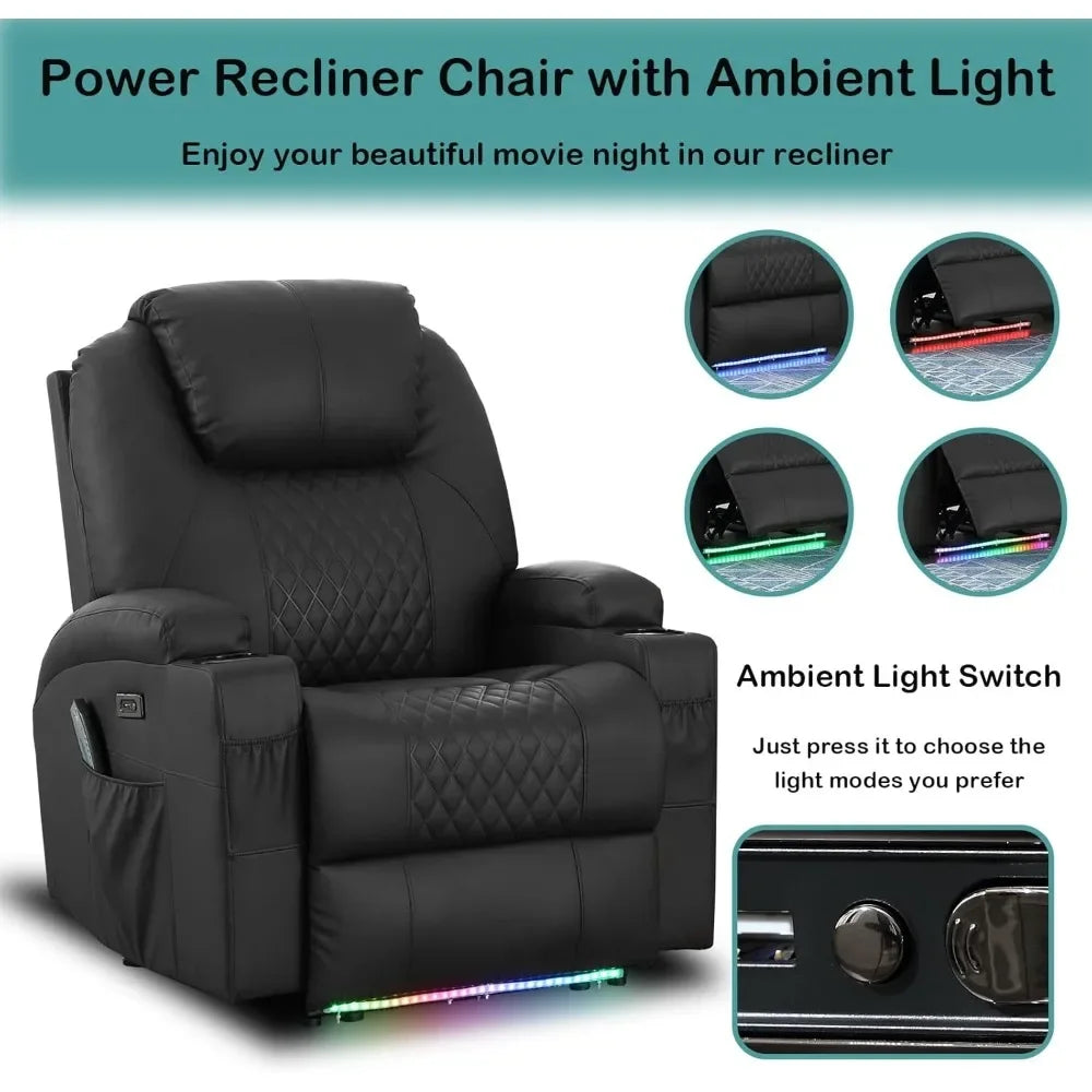 Power Recliner Chair with Heat and Massage for Adults - Home Theater Seating with LED Lights,Recliner Sofa for Living Room