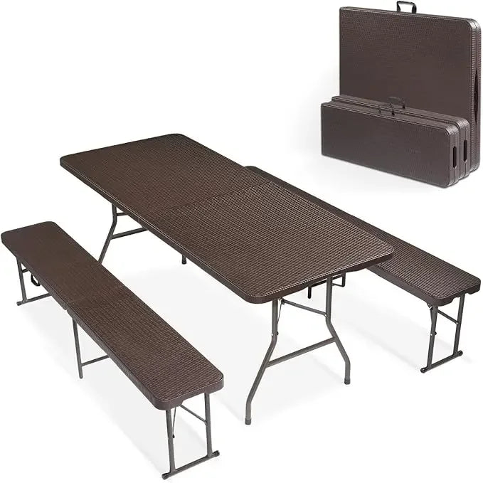 Picnic Table with 2 Benches, 6 Feet Camping Tables Chair Set,3-Piece Folding Furniture, Camping Table