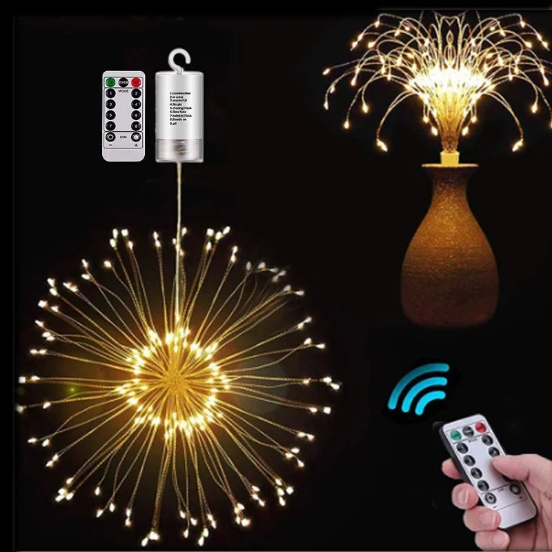 180 LED Firework String Lights Outdoor Remote Control Hanging Dandelion Fairy Light Waterproof Festival Decoration Lamps Lights