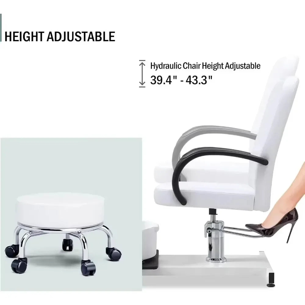 360 Swivel Pedicure Chairs, High Adjustable Pedicure Unit w/Stool, Footrest and Foot Basin, Portable Pedicure chair for Nail