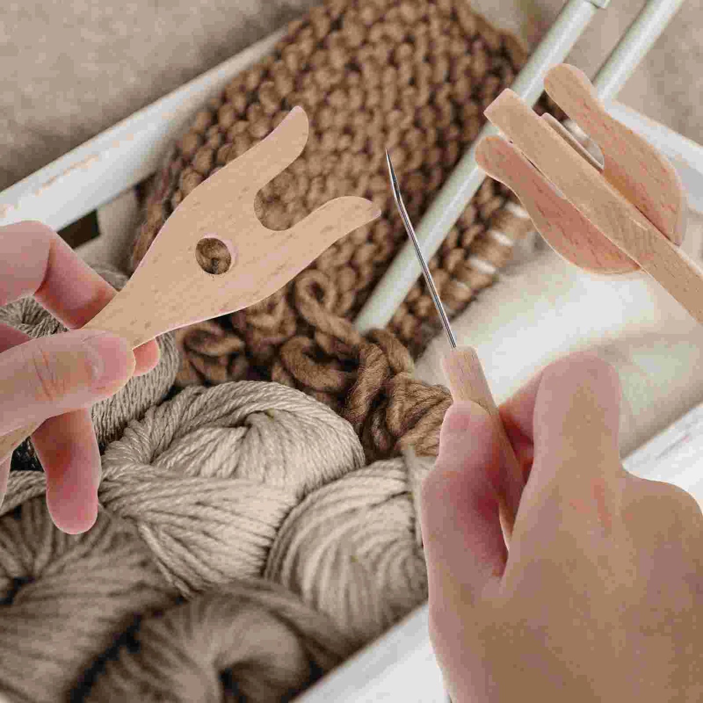 Crochet Hook Wooden Fork Braider Weaving Tools Craft Needles Kit Multipurpose Bend Decorative Knitting Forks