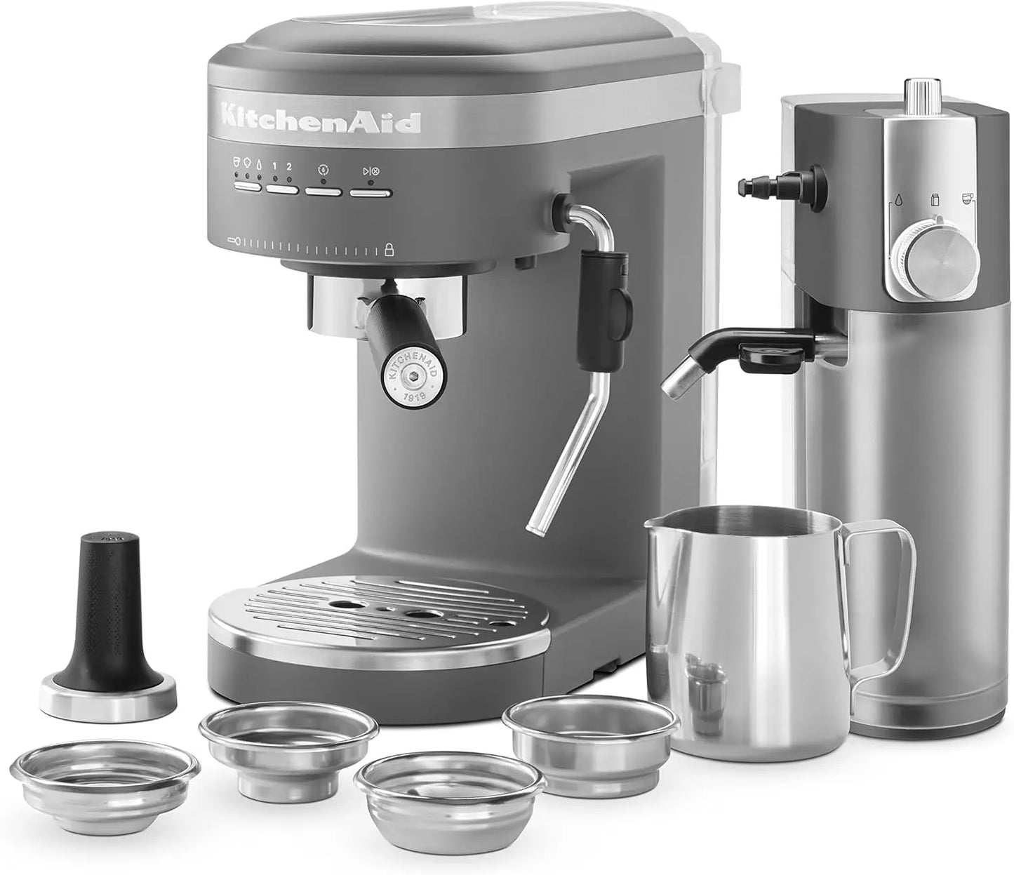 Semi-Automatic Espresso Machine and Automatic Milk Attachment - KES6404, Charcoal Grey