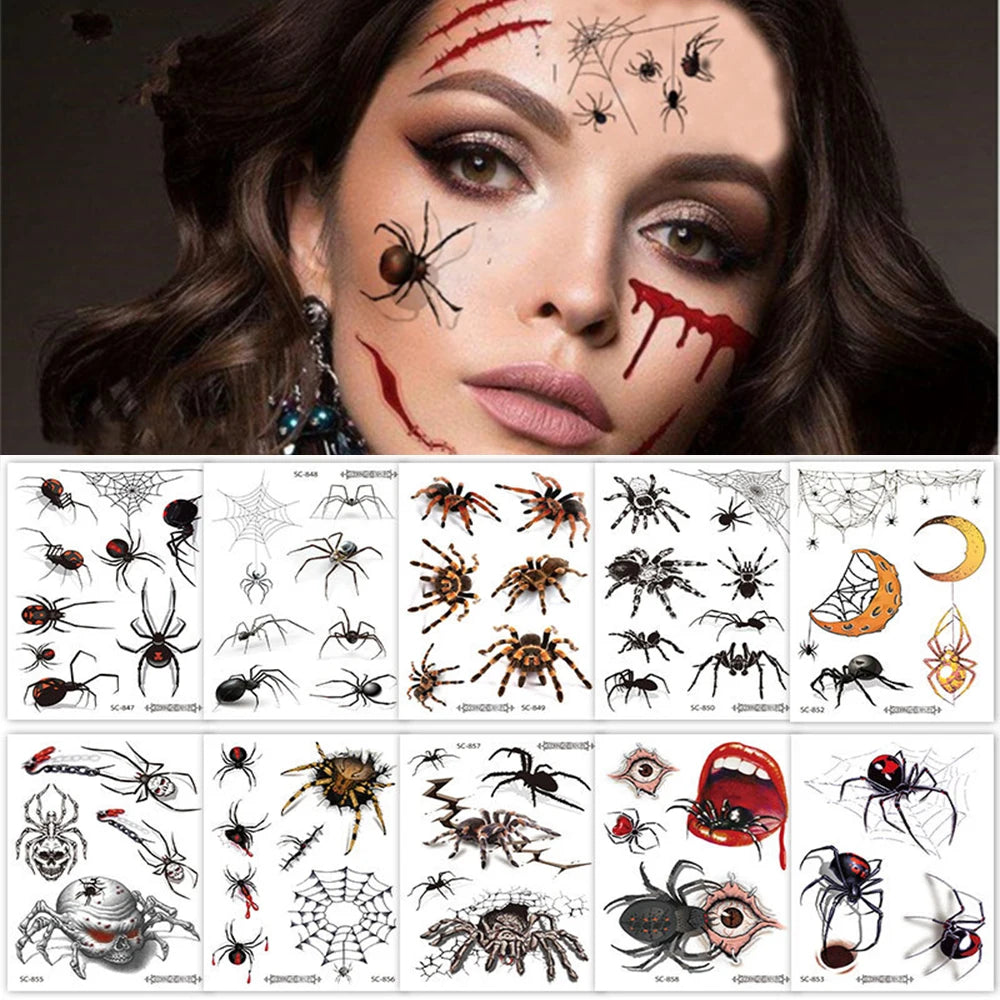 Waterproof 3D Spider Temporary Tattoo Stickers For Halloween Fake Tattoo Body Art For Men Women