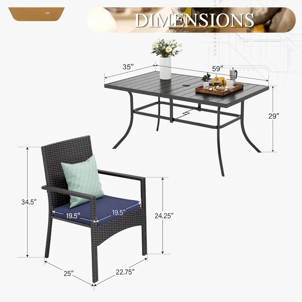 7 Pieces Patio Dining Set, Metal Patio Table and Chairs Set for 6, Rectangular Outdoor Table , All Weather Outdoor Dining Sets