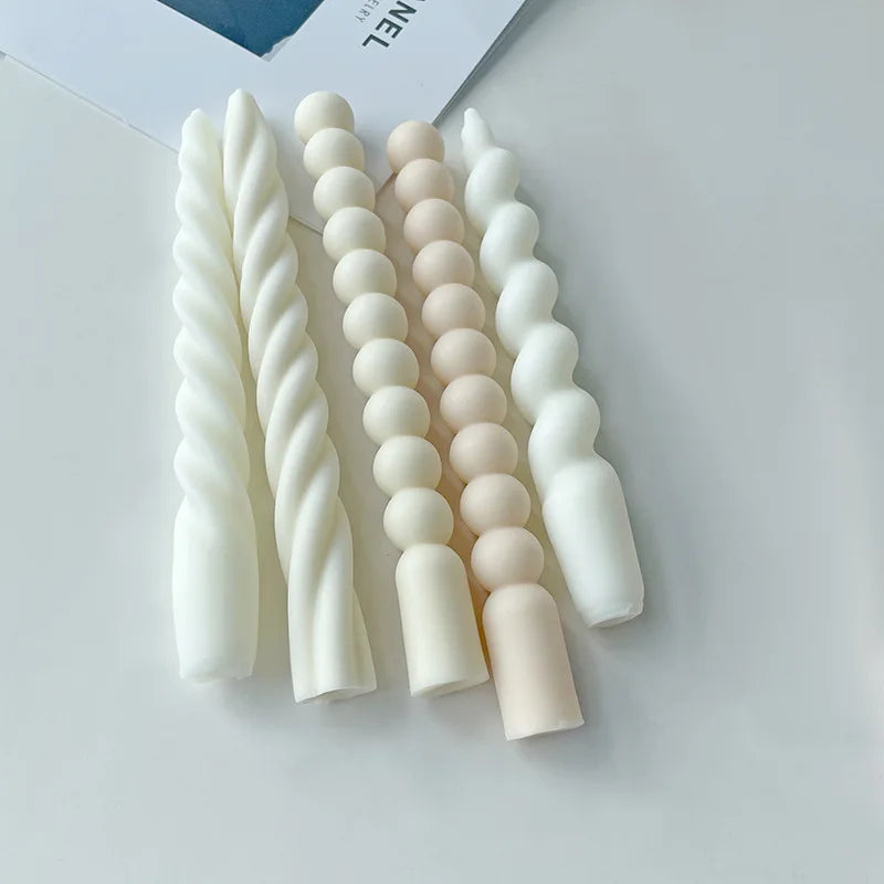 Long Spiral Taper Candle Silicone Mold Candlelight Dinner Candles Mould Twist Stripe Long Handle Church Candle Making Supplies