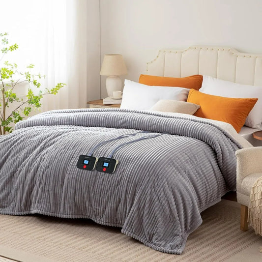 Electric Blanket Queen Size Soft Flannel  Heated Blanket with Dual Control 10 Heating Settings & 1-12 Hours Auto Shut Off,