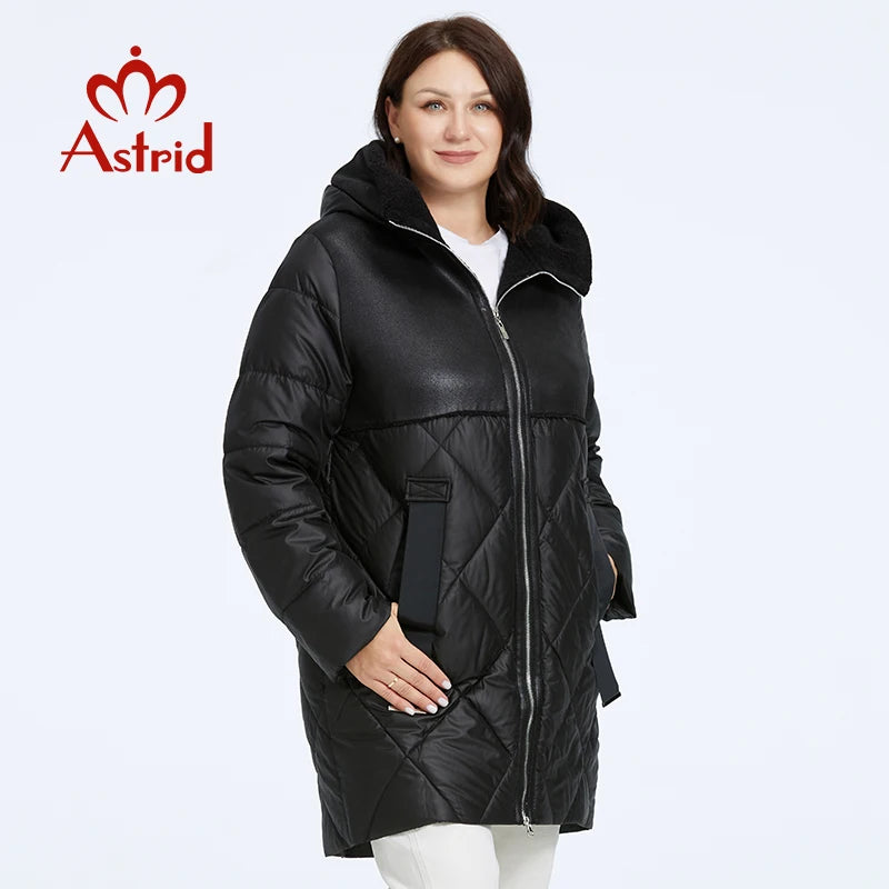 Astrid Women's Winter Jacket 2023 Plus Size Women Parka Long Bio Down Jackets Stitching Design Thick Fleece Hooded Quilted Coat