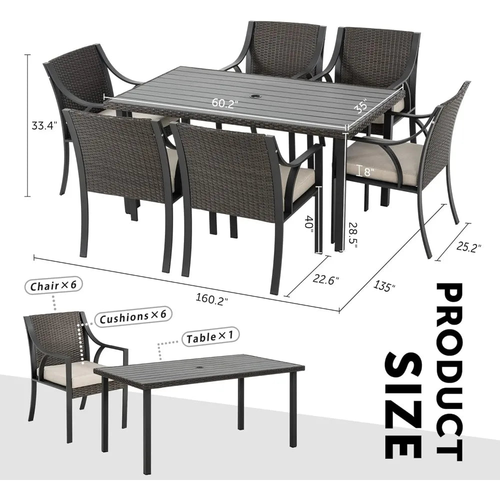 7 Piece Patio Dining Set,Wicker Rattan Patio Dinings Furniture Set with Umbrella Hole,Wicker Outdoor Dining Sets