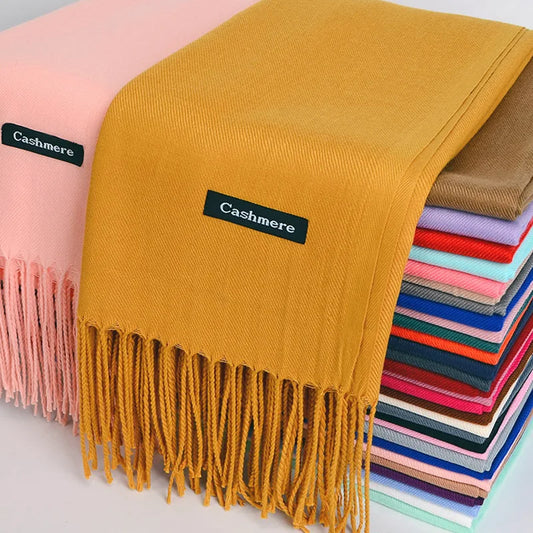 Multi-purpose Imitation Cashmere Scarf Brushed Solid Color Thickened Scarf long Scarf Winter Cashmere Tassel Shawl Shoulder Girl