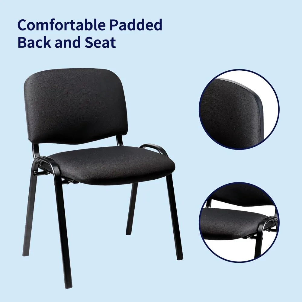 Set of 10 Pack Stackable Waiting Room Chairs Fabric Black Reception Chairs Metal with Thickened Seat Back Cushion for Waiting