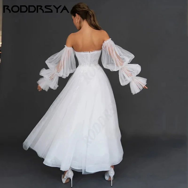 RODDRSYA Strapless Removable Sleeve Wedding Dress For Women Romantic Backless A-line Bridal Party Sexy Sleeveless Bride Gowns