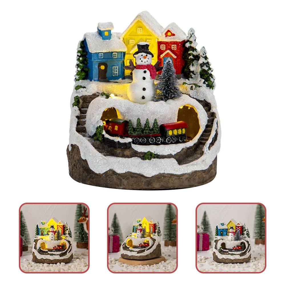 Christmas Music box presents Lighted House With Music And Train Village House Tabletop Decoration XMAS Decorations Gifts