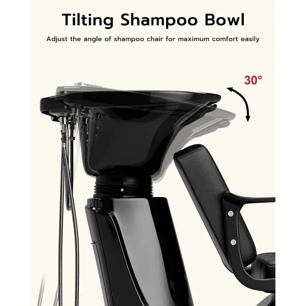 Shampoo Chair and Bowl for Salon, Backwash Shampoo Station Sink with Tilting Shampoo Bowl, Barbershop Spa Equipment