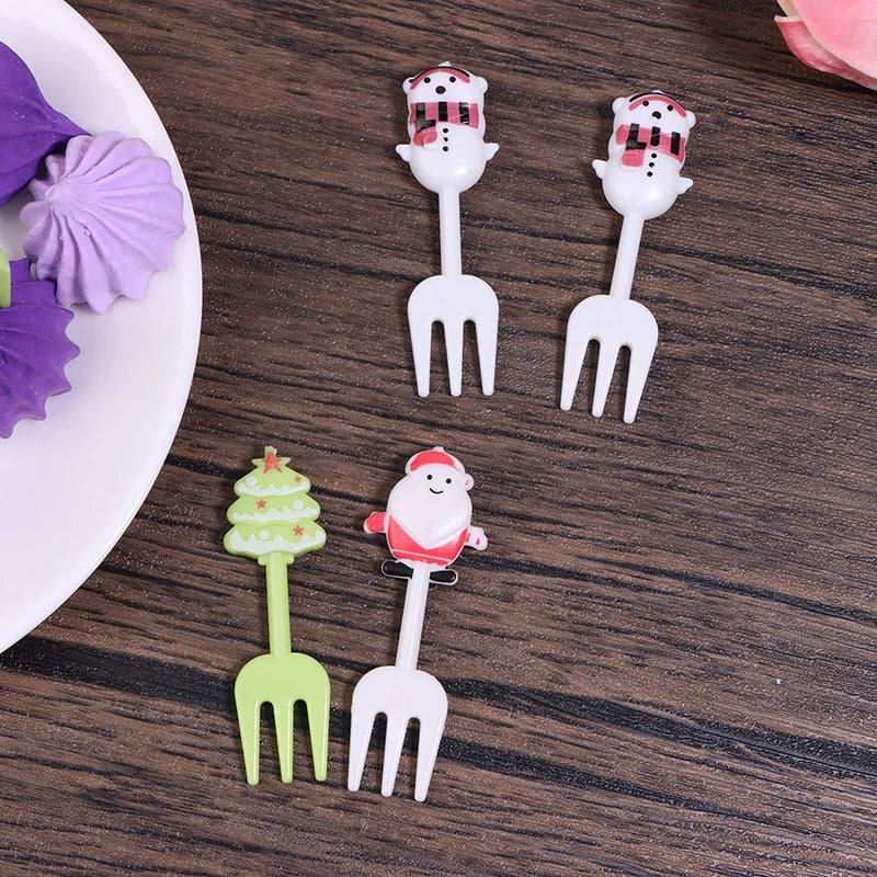 10Pcs Christmas Fruit Fork Food Pick Sliced Fruit Fork Plastic Mini Toothpick Cake Bento Lunch Forks Tool Accessories