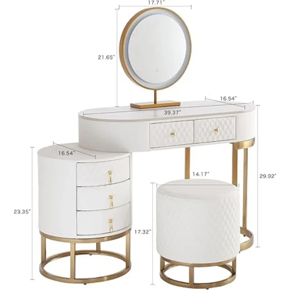 Vanity Desk ,with LED Lighted Mirror Dressing Makeup Table with Storage Drawers & Vanity Stool, Vanitys Desk