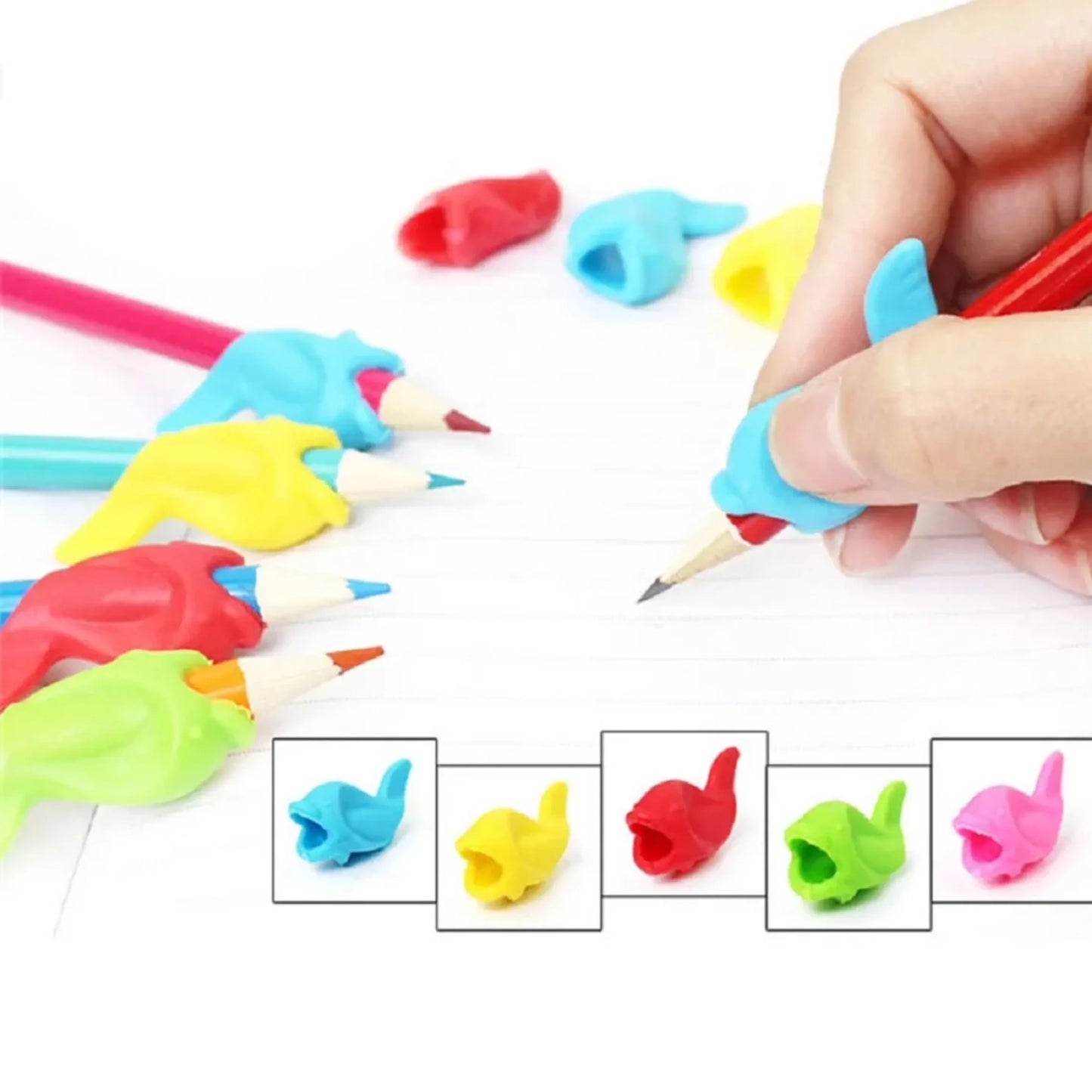 100pcs Silicone Fish Holding Pen Environmental Protection Children Students Pencil Aid Grip Set Posture Correction Tool