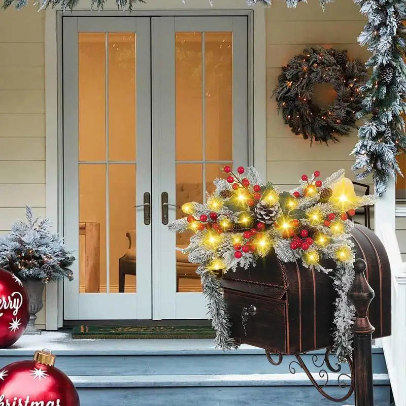 Christmas Mailbox Swag With Lights Glowing Christmas Swag Garland Christmas Swag Decorations With Light Garland Christmas Decor