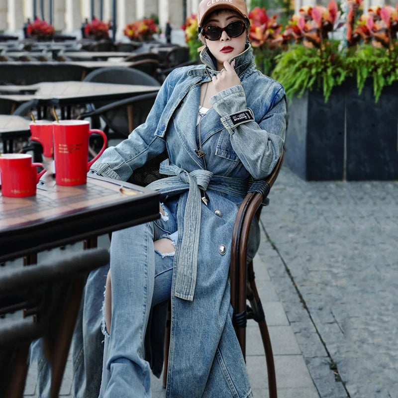 New Autumn Denim Long Coats Women's 2023 Winter Luxury Jeans Coats On Offer Trench Jackets Bomber Casual Outwear Female Clothes