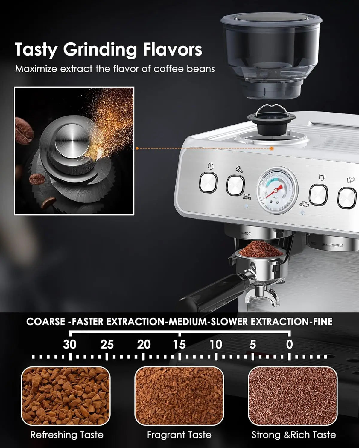 Espresso Machine,15 Bar Professional Espresso Maker with Coffee Bean Grinder Milk ,Coffee Machine for Cappuccino