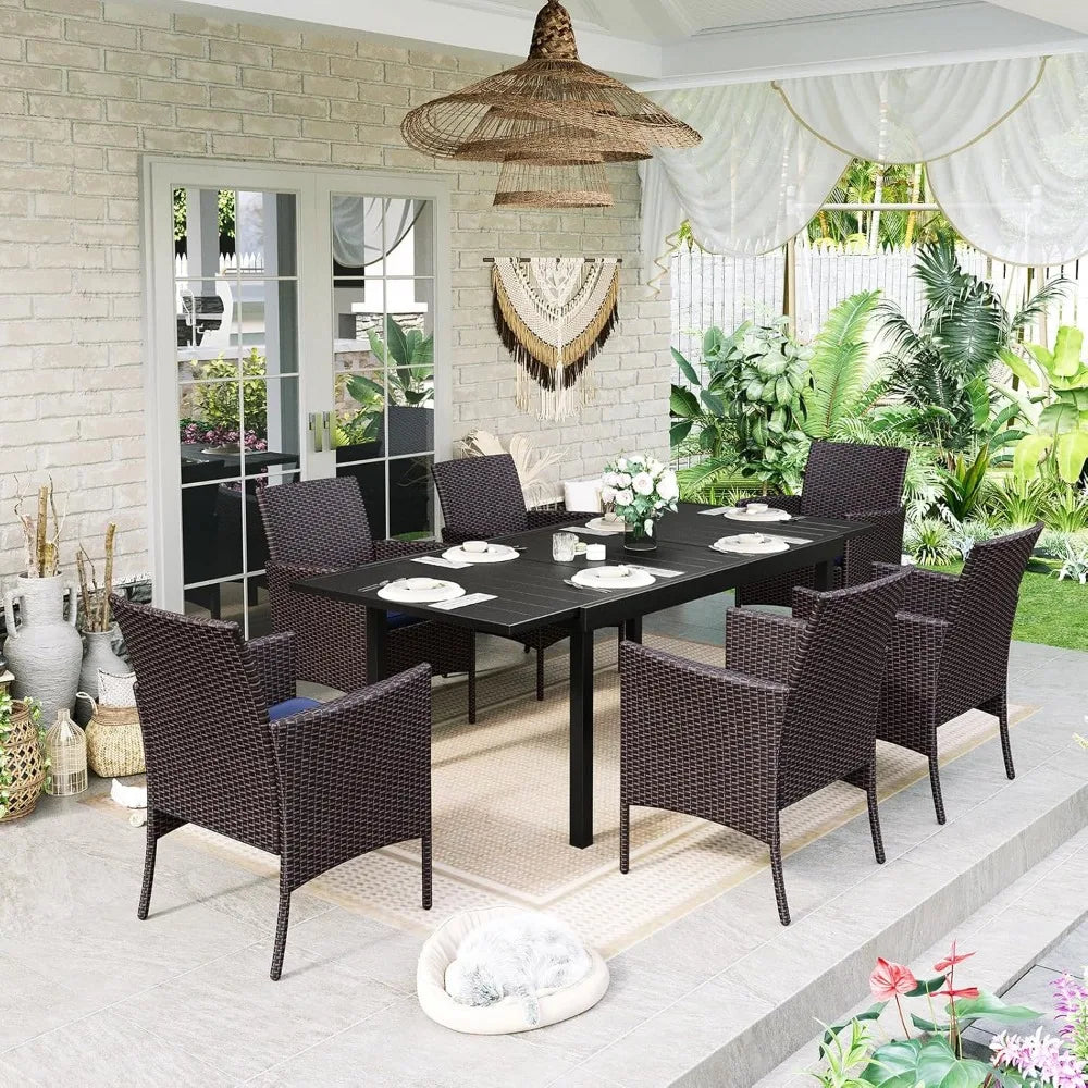 7 Pieces Patio Dining Set,Wicker Chairs Set, Rectangular Outdoor Table and Rattan Chairs, All Weather Outdoor Dining Sets