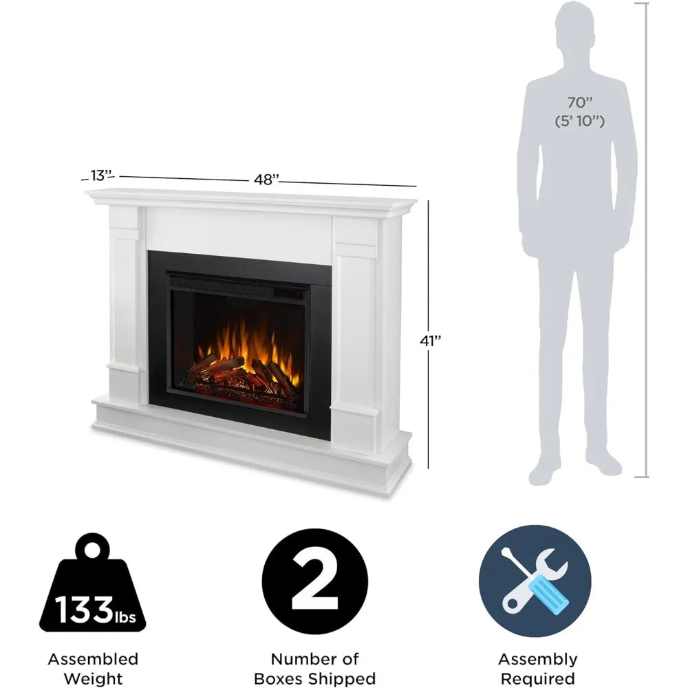 48” Electric Fireplace with Mantel, Realistic Log and Flame Effect, Remote Control, Timer, Replaceable Fireplace Insert Heater