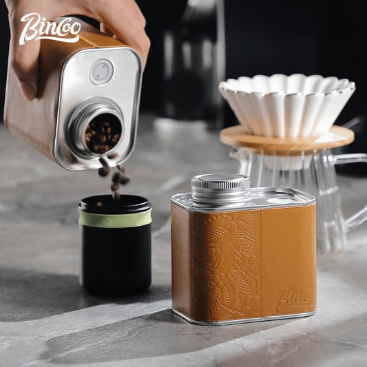 Bincoo Vacuum Coffee Storage Container  Food grade  Airtight Container Cofee Bean Jar Home Barista Accessories Leather  Vintage