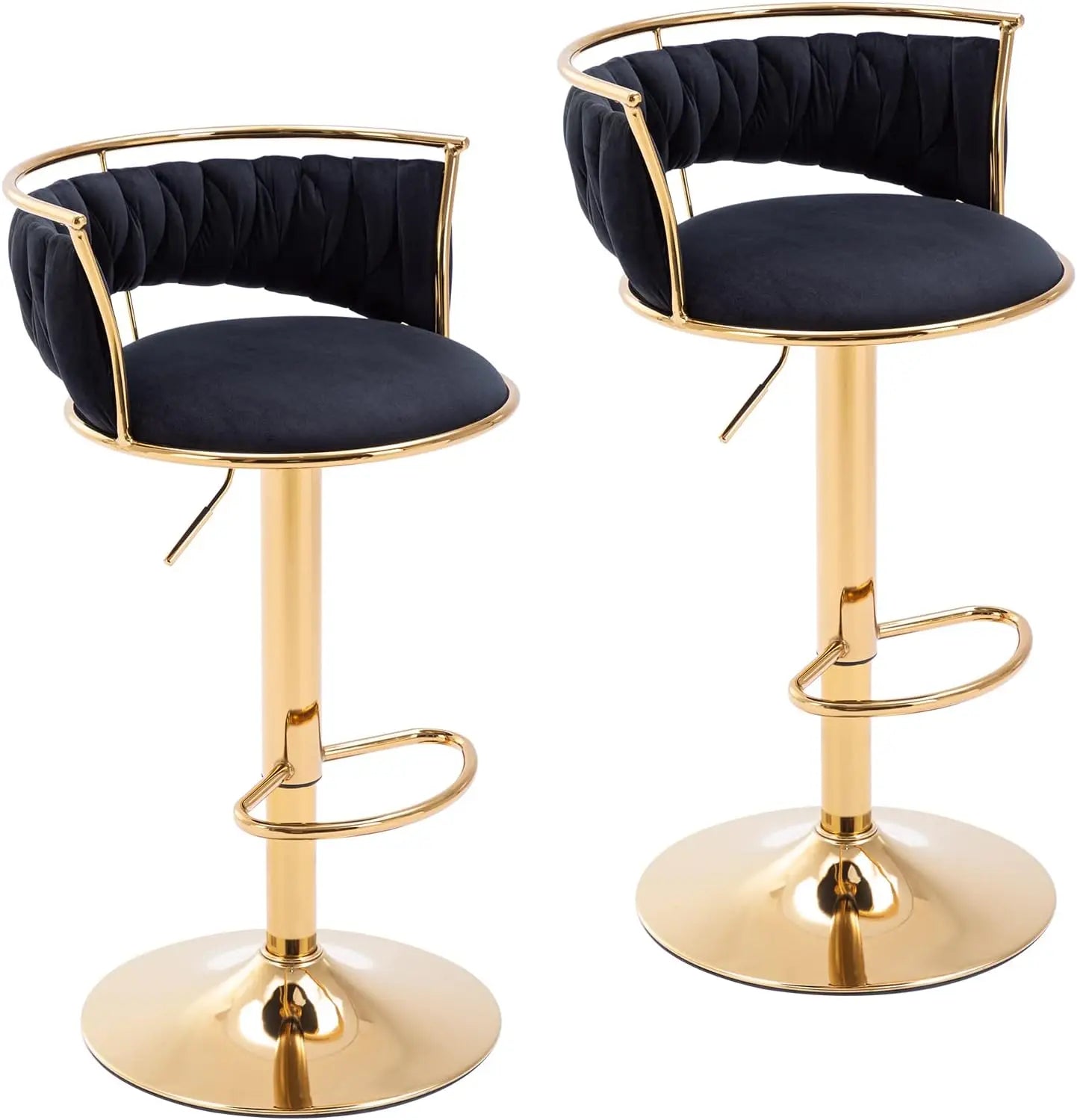 Swivel Bar Stools Set of 2, Velvet Adjustable Height Barstools Low Back Kitchen Island Counter with Golden Base Modern Bar Chair