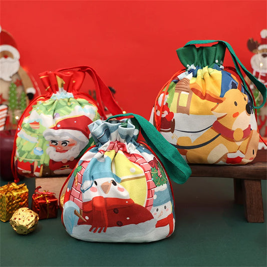 Christmas Cartoon Gift Bag with Handle Drawstring Pouch 2025 Xmas New Year Party Candy Snack Gift Packaging Storage Bags 1PCs