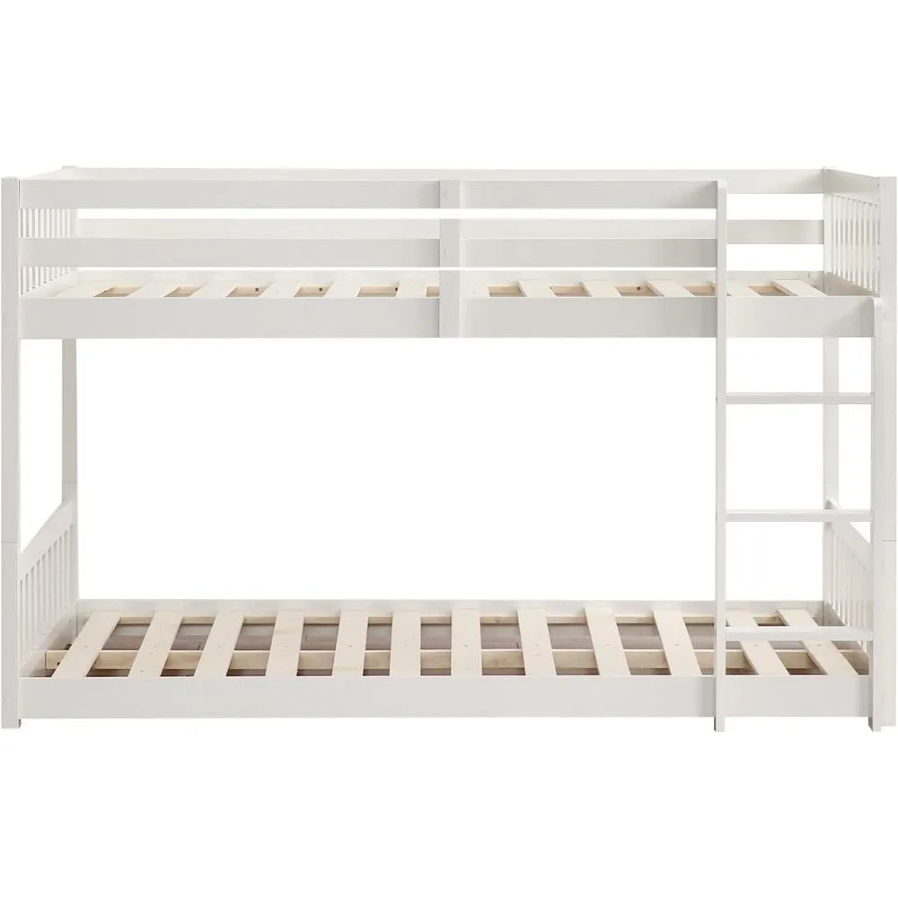 Bunk Bed for Kids/Toddlers/Junior, Bunk Bed Frame with Guardrails & Ladder for Boys Girls, No Box Spring Needed, White