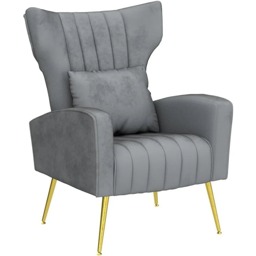 Velvet Accent Arm Chairs Set of 2 with Wingback & Lumbar Pillow, Mid-Century Modern Armchairs for Living Room Bedroom,