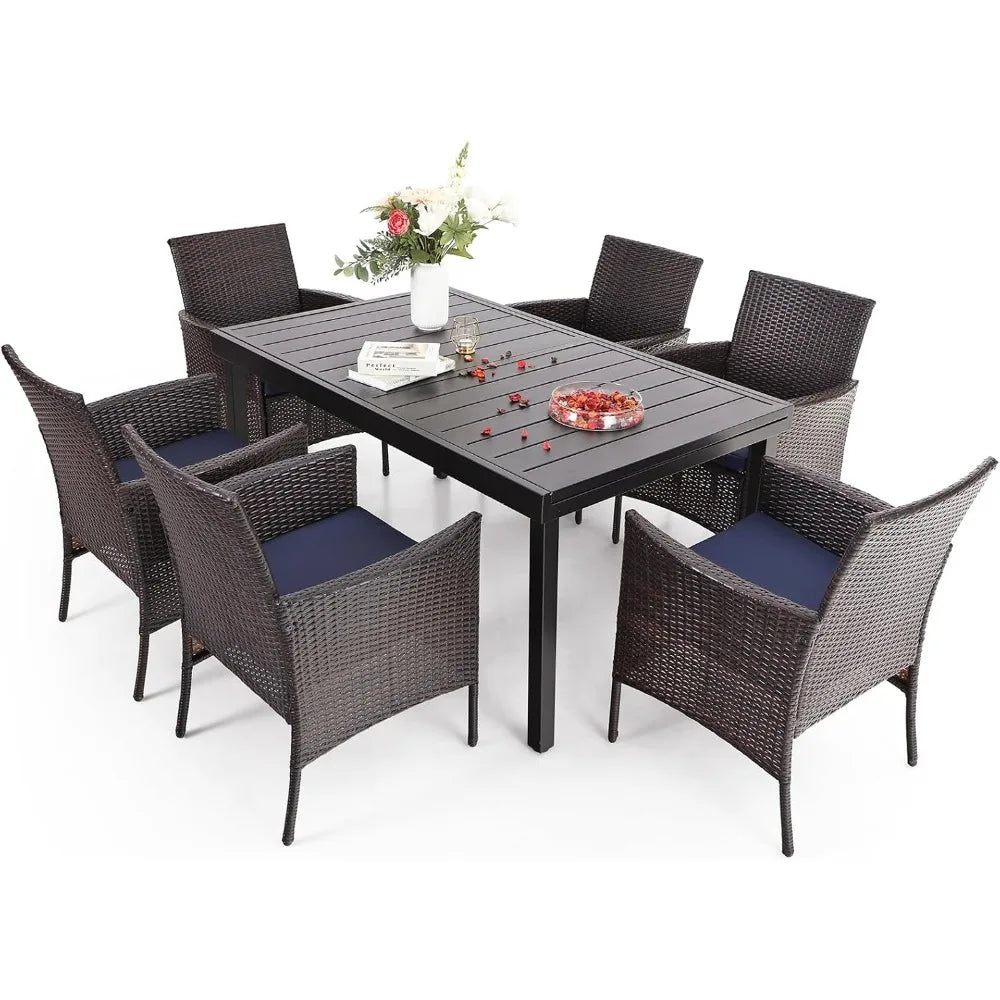 7 Pieces Patio Dining Set,Wicker Chairs Set, Rectangular Outdoor Table and Rattan Chairs, All Weather Outdoor Dining Sets