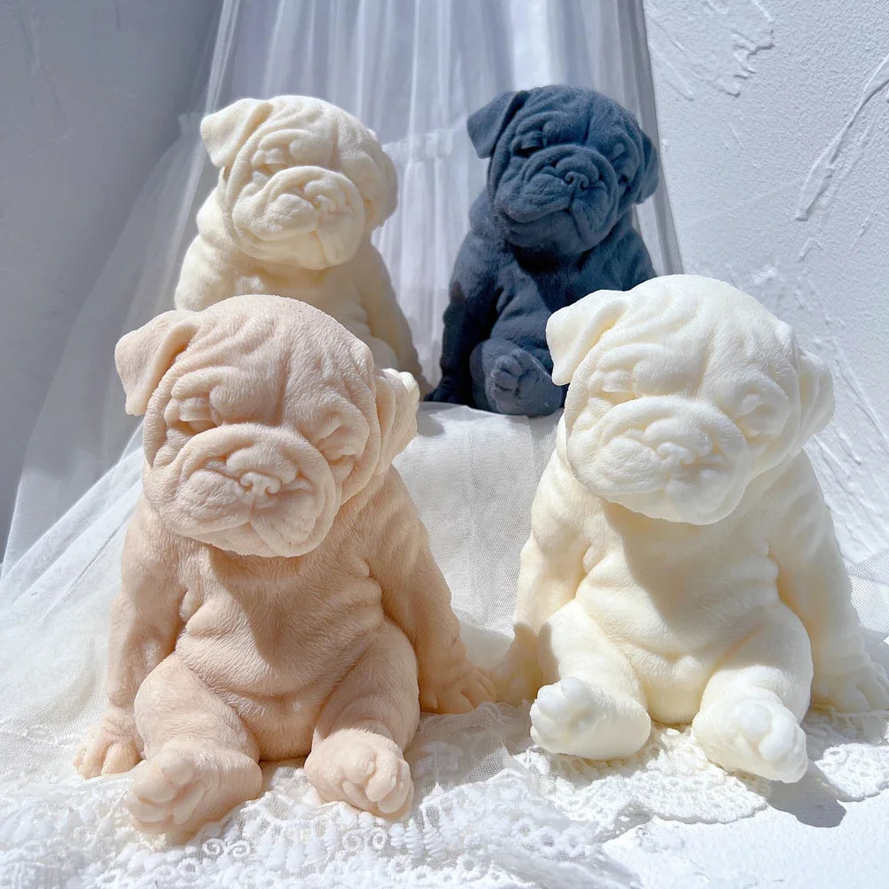 Sitting Sleeping Bulldog Puppy Candle Mold Animal Puppies Soy Wax Silicone Mould Dog Lover Home Decor