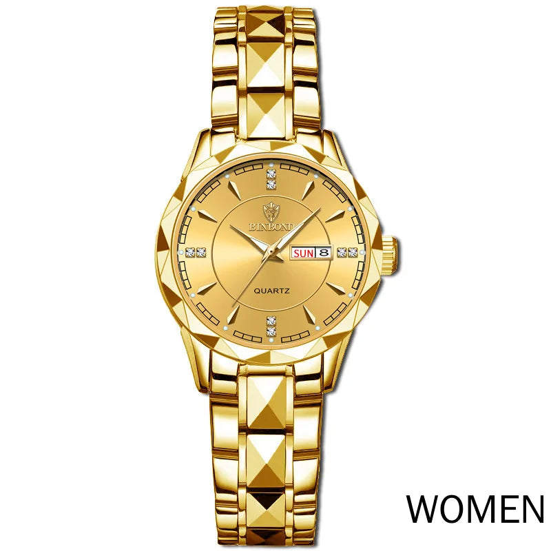 Women Business Casual Fashion Waterproof Full Steel Quartz Watches for Female Sports Date Week Clock Ladies Gold