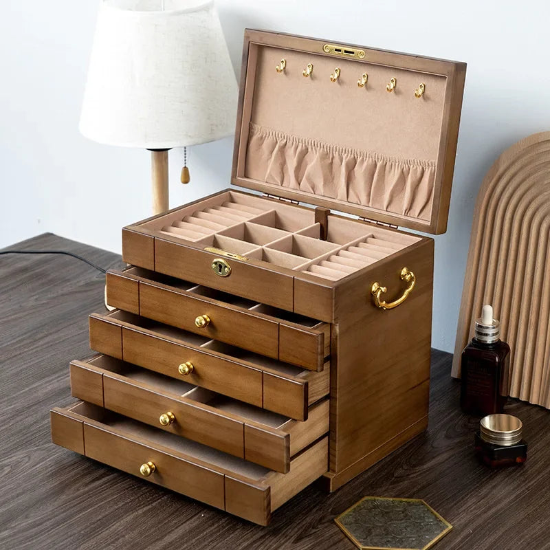 Wooden Jewelry Box Large Organizer Storage with Lock Luxury Jewelry Box Multi Functional Large Retro Packaging Gifs Supplies