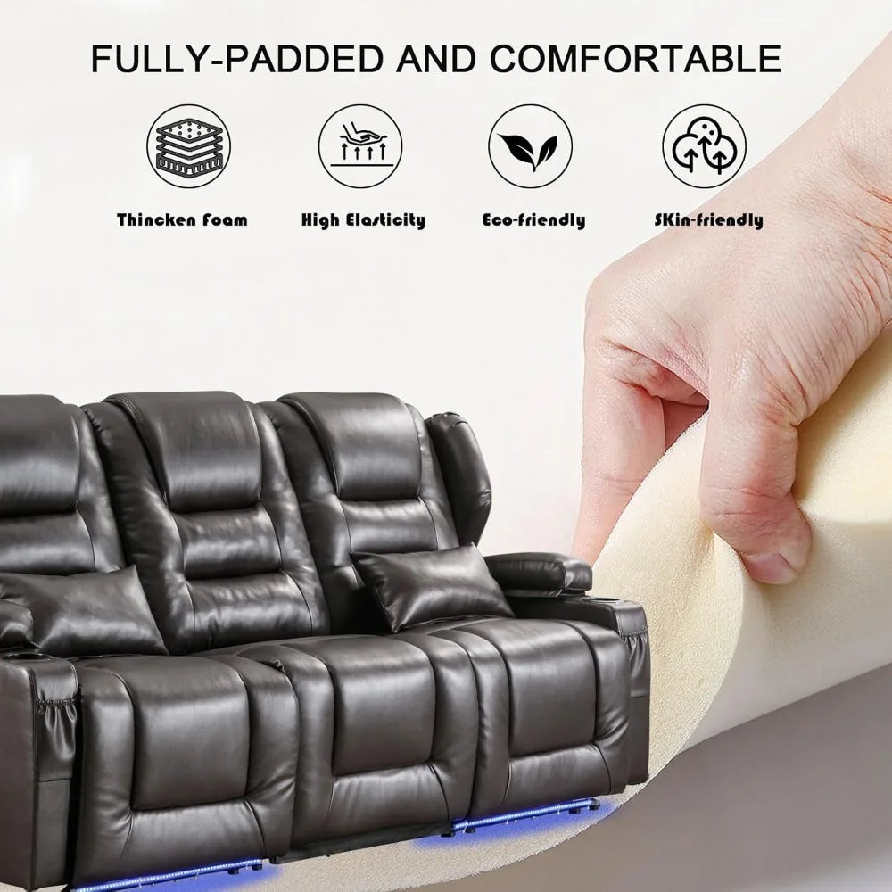 3 Seater Recliner Sofa Power Reclining Sofa with Console Wall Recliners RV Home Theater Seating with Flipped Middle Backrest