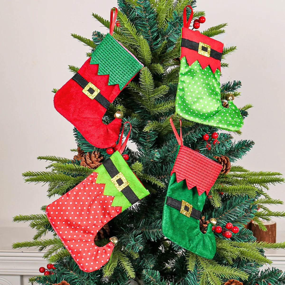 4/8Pcs Christmas Stockings 7Inch Elf-Inspired Hanging Socks for Festive Home Decor Christmas Decorations Stocking Gift Bags