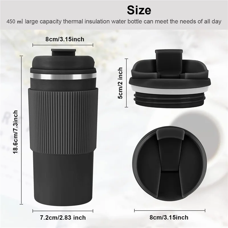 Thermal Mug, 450Ml Coffee Mug, Stainless Steel Travel Mug, Double-Walled Insulated, Car Coffee Mug for Tea